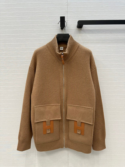 HM 25S Zipped Jacket H Leather Pockets in Brown Cashmere 305010