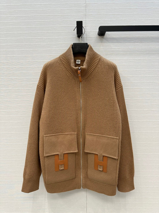 HM 25S Zipped Jacket H Leather Pockets in Brown Cashmere 305010