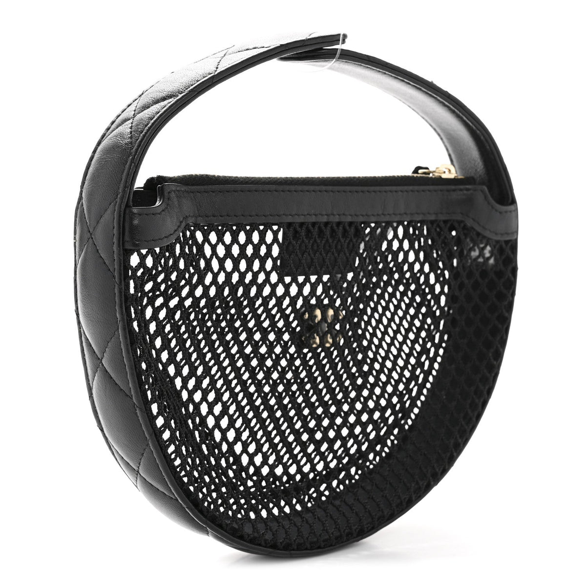 Mesh Shiny Lambskin Pouch Hobo Black