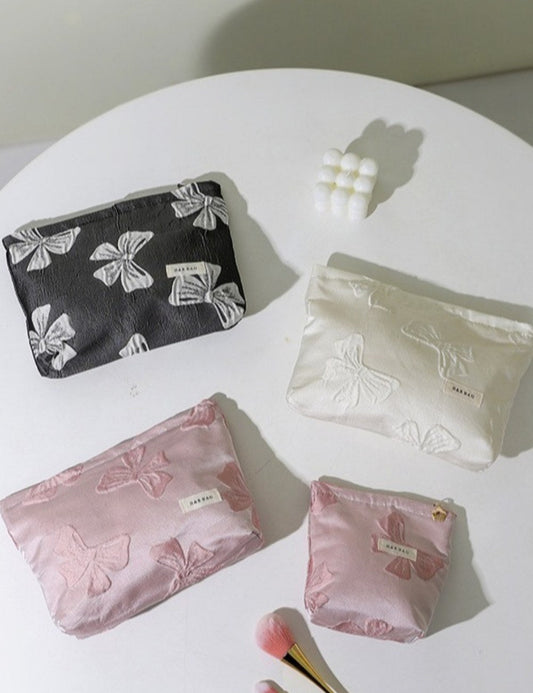 Bows Jacquard Handbag Portable Cosmetic Bag
