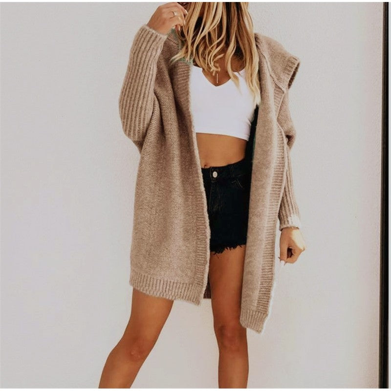 Cotton Blend Loose Knit Hoodie Sweater