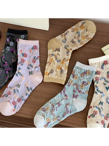 Rufia - Simple Flower Mid-Calf Socks - Chic &amp; Sweet