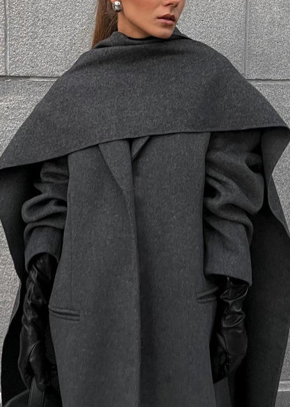 Long Overcoat Wool Like Fabric Asymmetric Draped