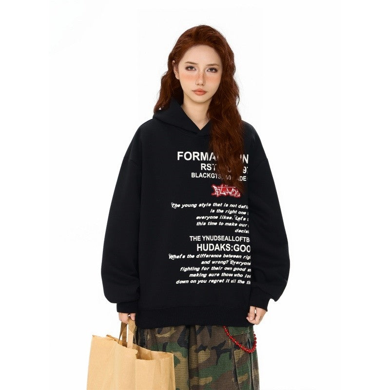 Letter Print Hooded Sweatshirt Unisex Casual Pullover