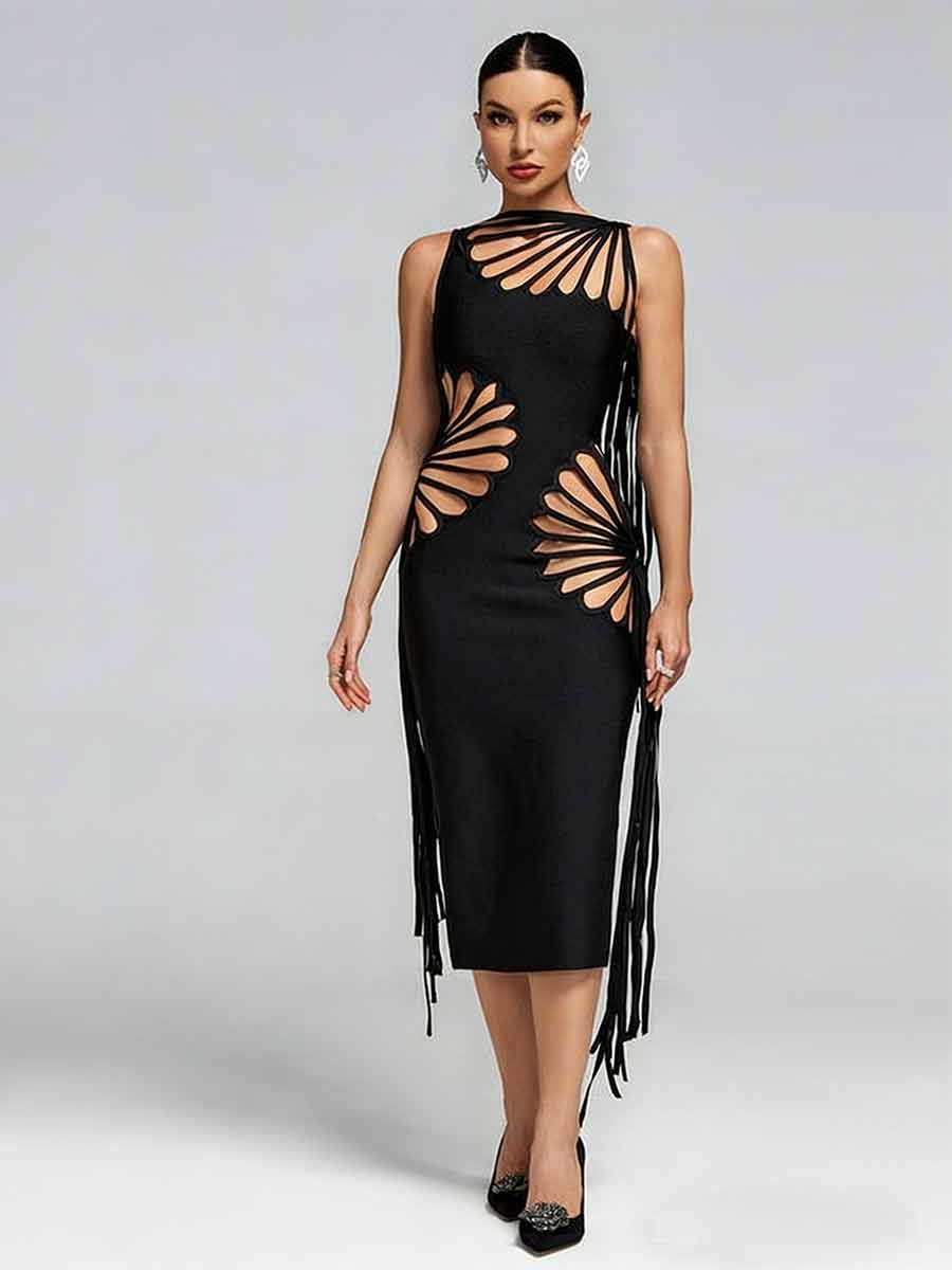 Lavinia Cutout Tassel Bandage Midi Dress