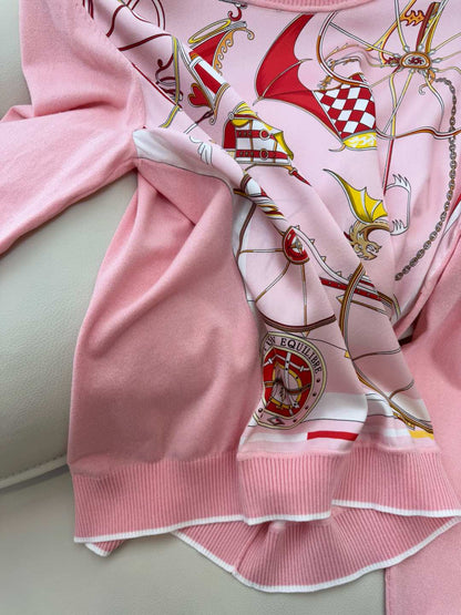 Hm Long Sleeve Knit Sweater Pink Silk