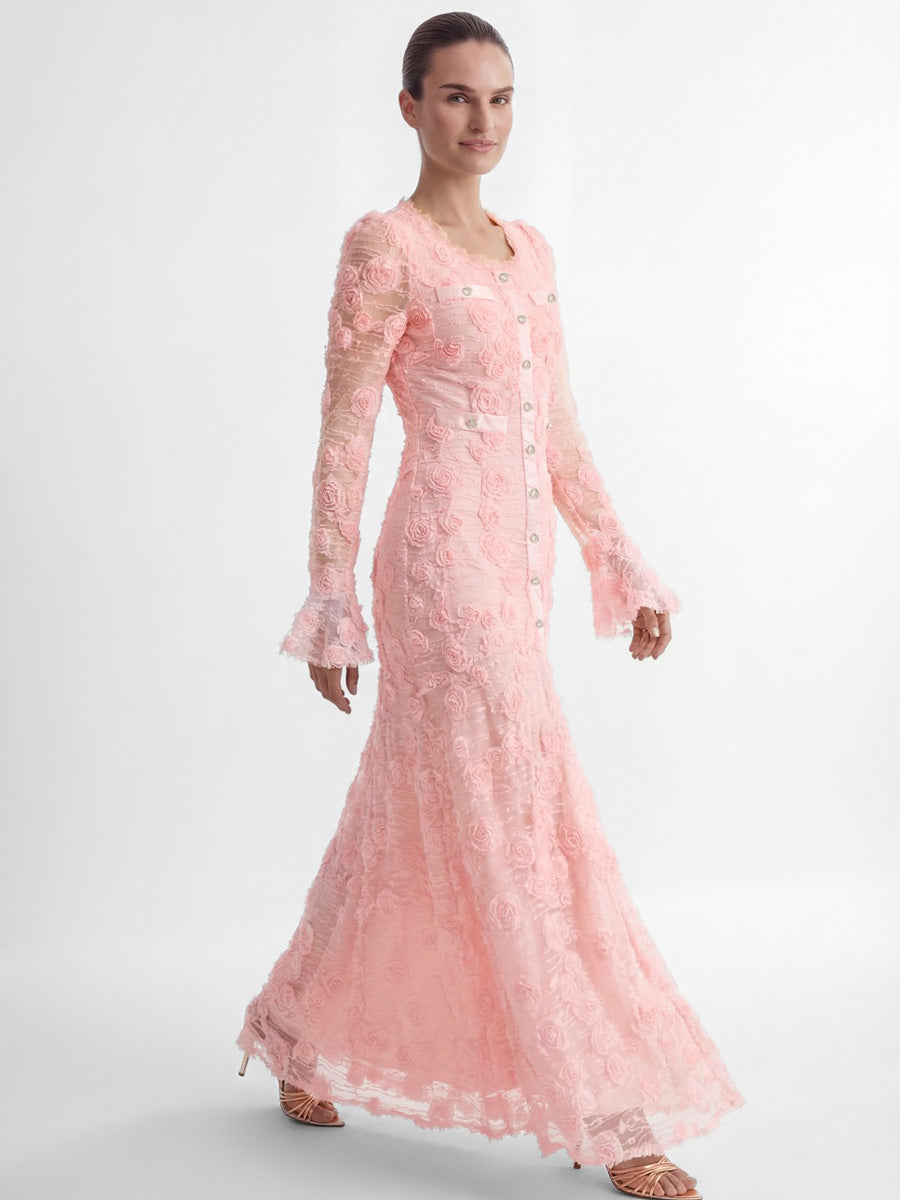 Maya Pink Rose Applique Maxi Dress