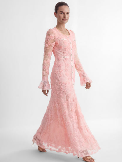 Maya Pink Rose Applique Maxi Dress