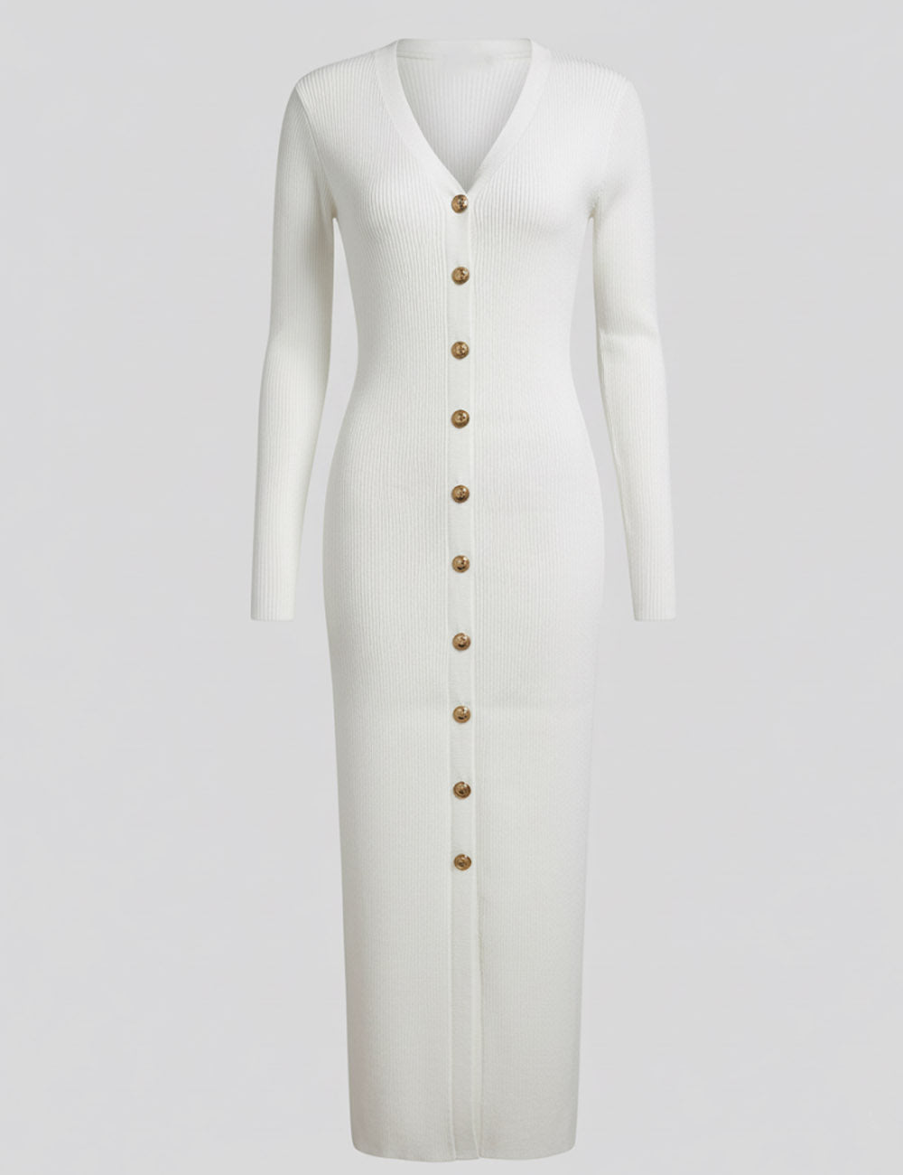 Fall Long Sleeve V-Neck Button Knit Dress