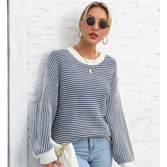 Striped Simple Crew Neck Long Sleeve Sweater