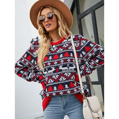 Christmas Loose Long Sleeves Printed Sweater Tops