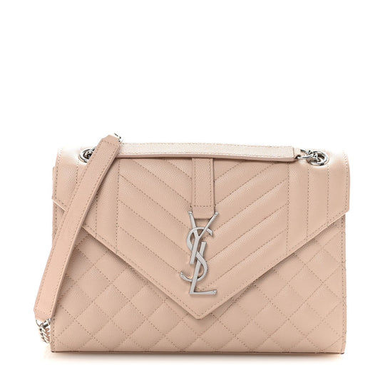 Grain De Poudre Textured Mixed Matelasse Medium Triquilt Monogram Satchel Marble Pink