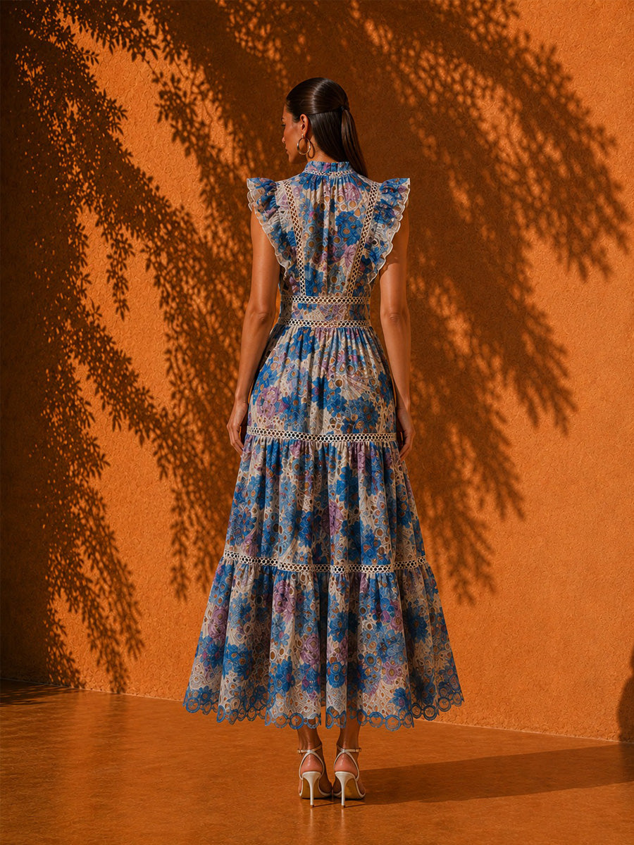 Harper Printed Maxi Dress with Lace Trim