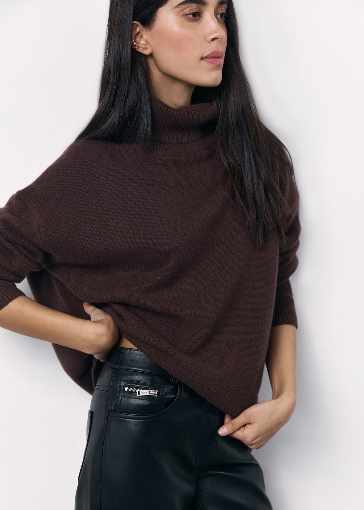 Turtleneck Knit Sweater In Soft Red Fabric
