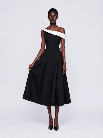 Celestia Color-Block One Shoulder Maxi Dress