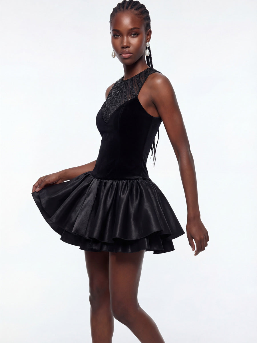 Arabella Sequin Cutout Puffy Mini Dress