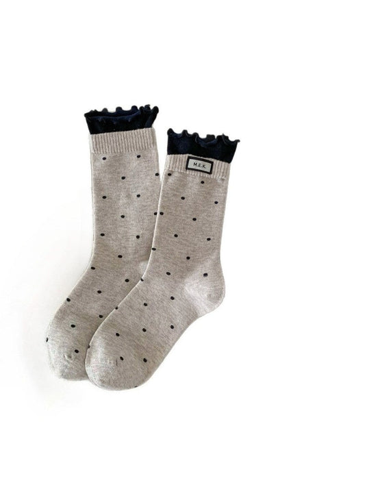Rufia - Polka Dot Print Mid-Crew Socks with Ruffle Trim