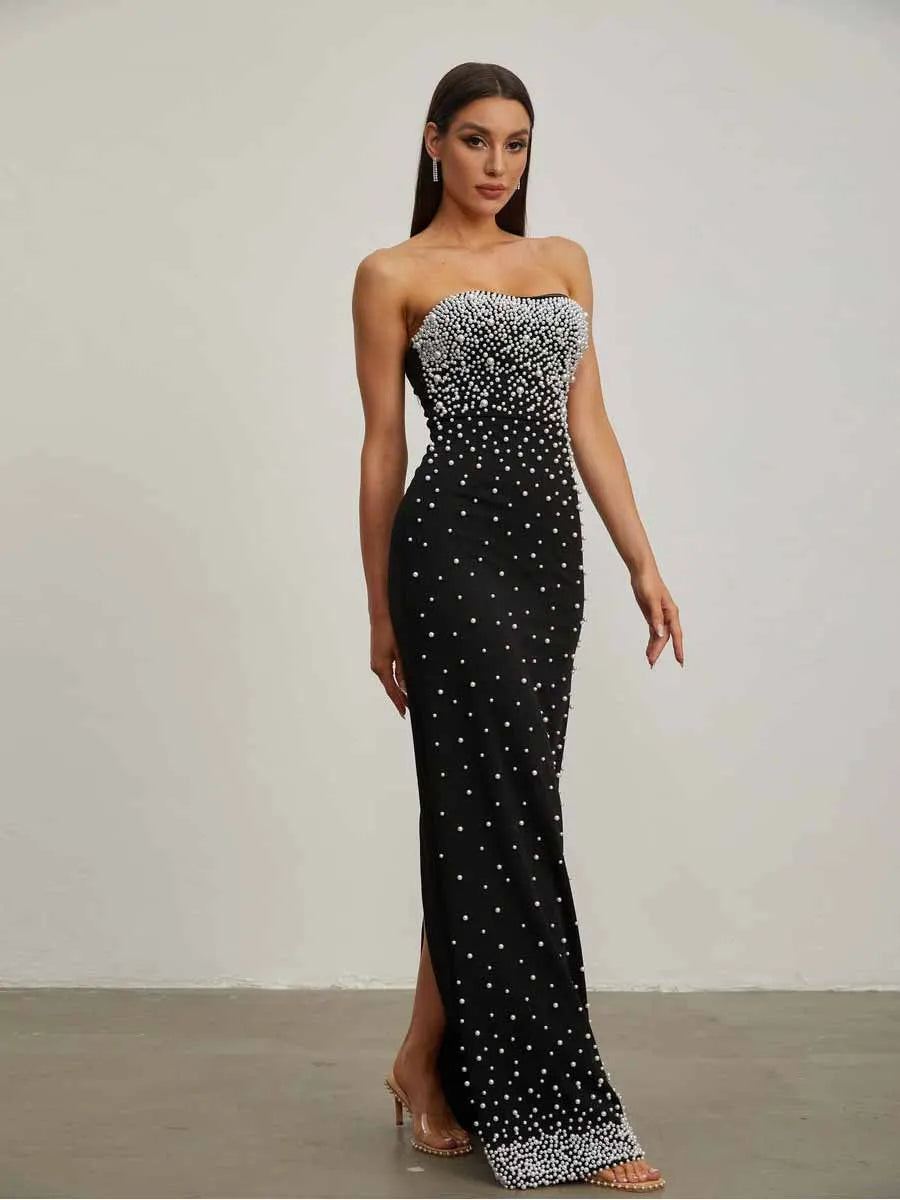Georgia Sexy Strapless Bubble Bead Maxi Dress