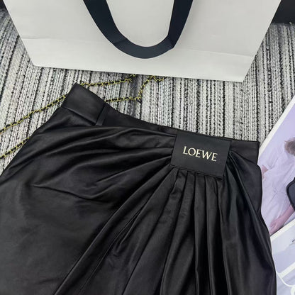 Loewe Draped Midi Skirt Black Nappa Leather 348568