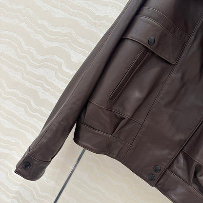 YSL Double Pocket Silhouette Jacket Brown Lambskin