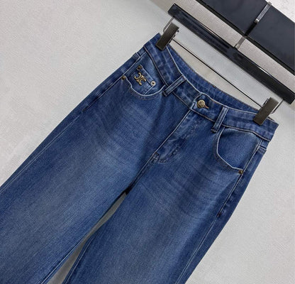 Celine Logo Straight-Leg Jeans Blue Wash Polyester Cotton 351745