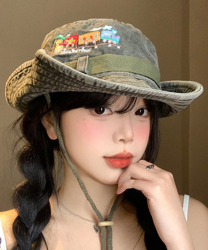 New Retro Army Green Embroidered Large Eaves Cowboy Hat
