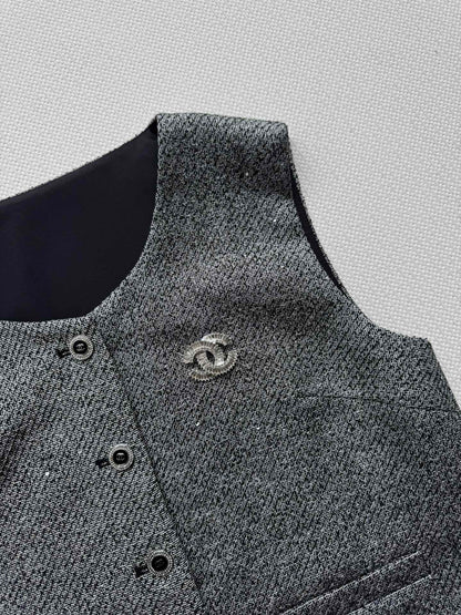 CC Vest & Line Skirt Set Grey Wool-Blend Tweed 352979