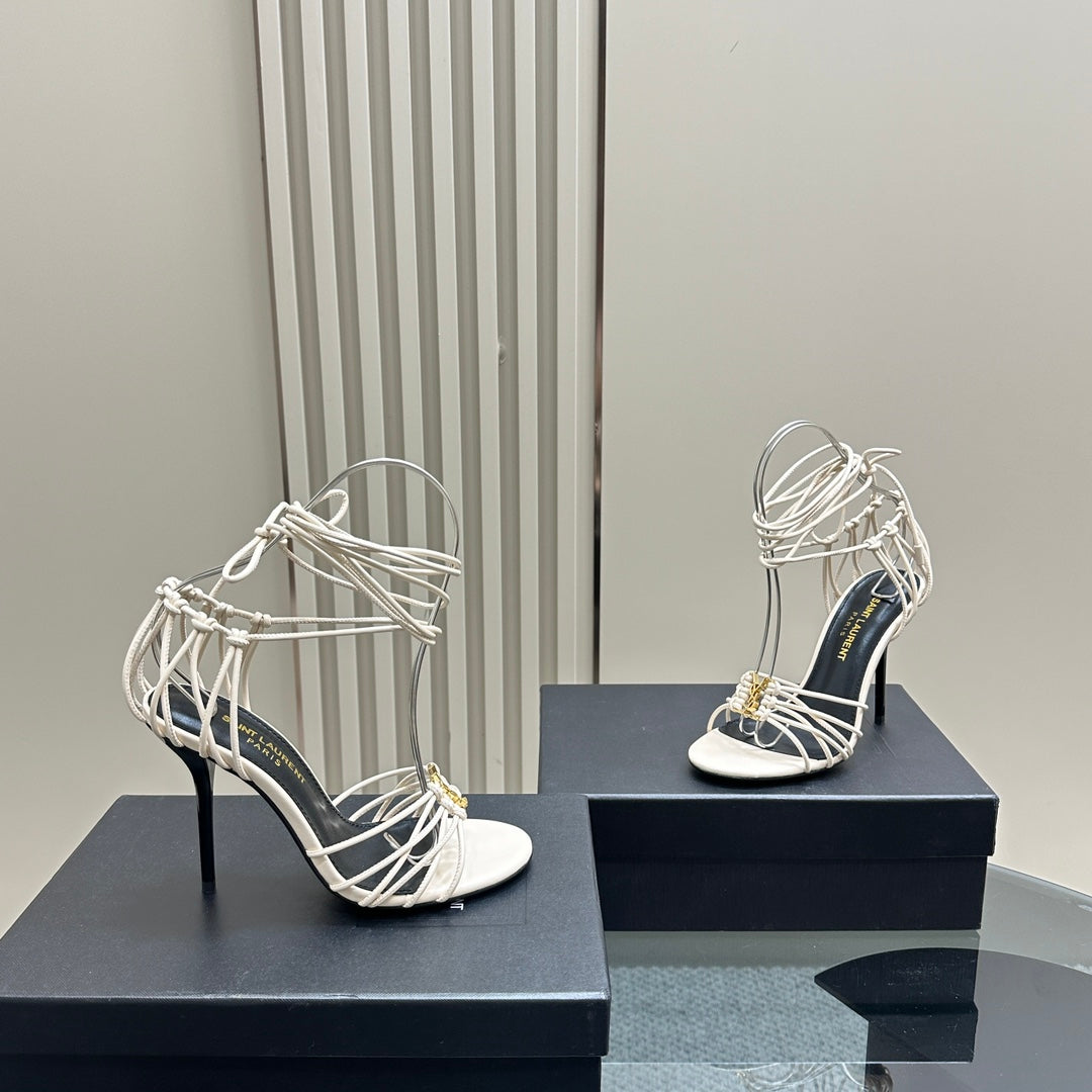 SL BABYLONE SANDALS 105 WHITE LAMBSKIN