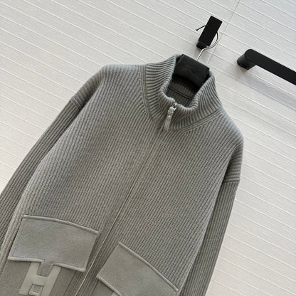 HM 25S Zipped Jacket H Leather Pockets in Gray Cashmere 305009