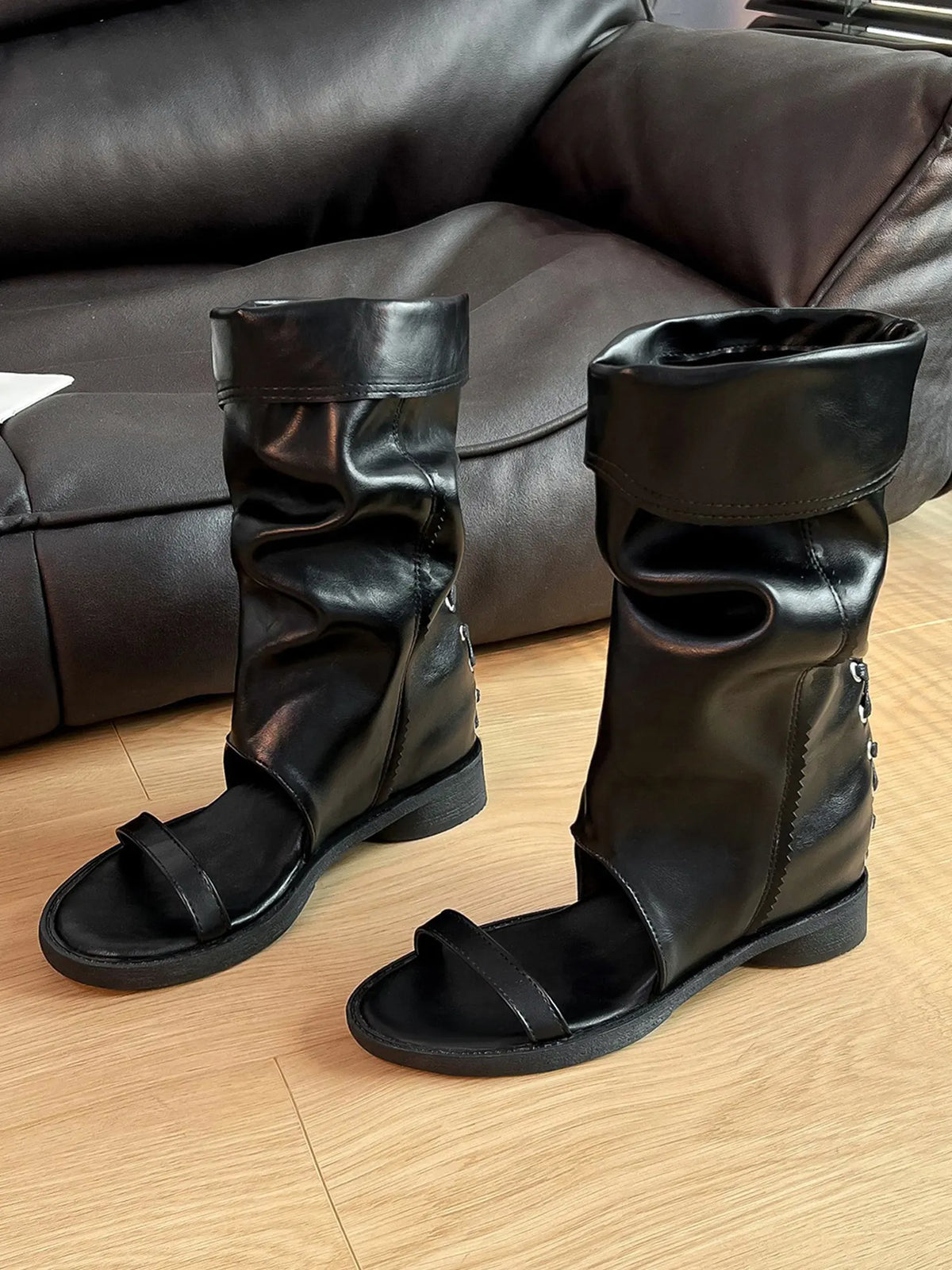 Yvette Leather Open-toe Boots