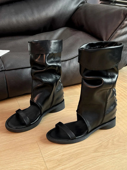 Yvette Leather Open-toe Boots
