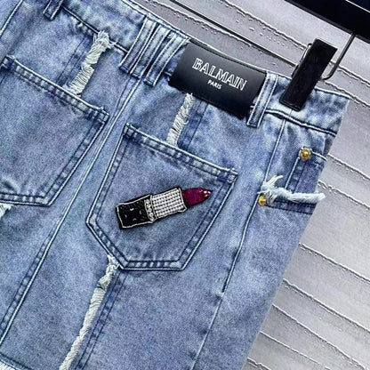 Balmain Skirt Blue Cotton Polyester