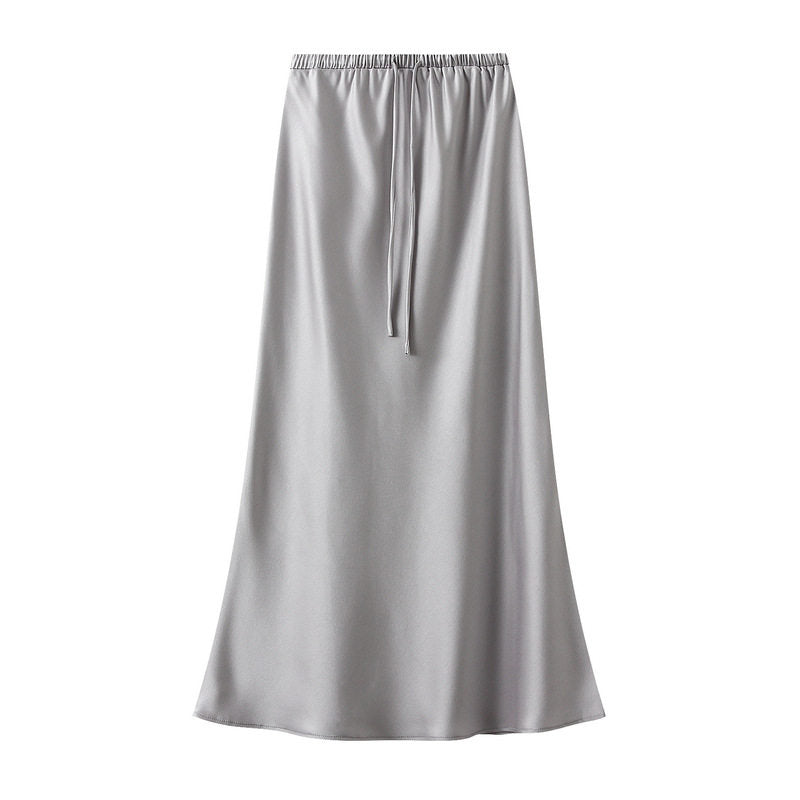 Elastic Waist Drawstring Mermaid Satin Skirt