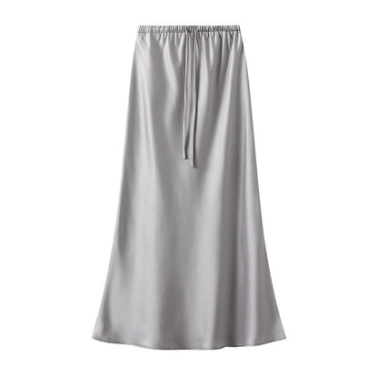 Elastic Waist Drawstring Mermaid Satin Skirt