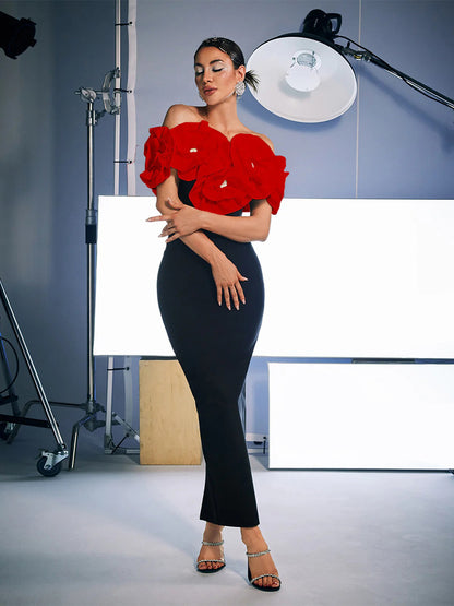 Creed Off Shoulder Flower Bandage Dress