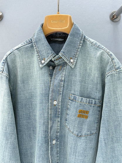 Miumiu 2026 Denim Shirt Light Blue Cotton