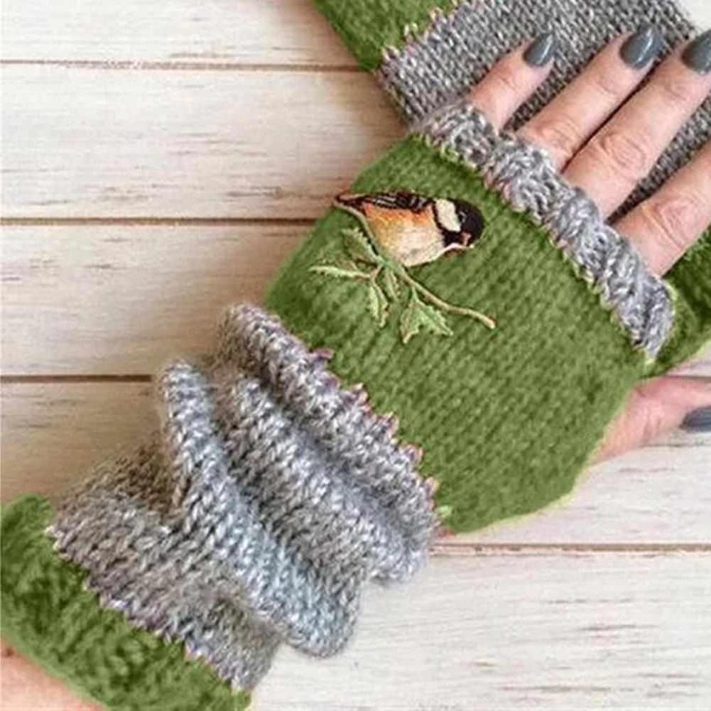 Sky Madrid Embroidery Bird Knitted Gloves