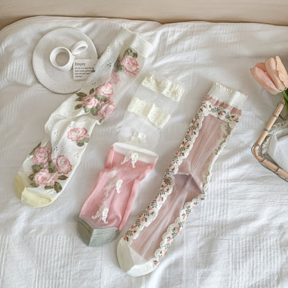Rufia - Summer Floral Pattern Sheer Socks