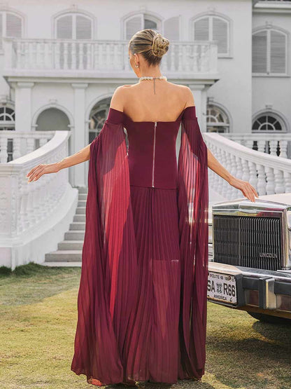 Clara Off Shoulder Pleated Maxi Dress