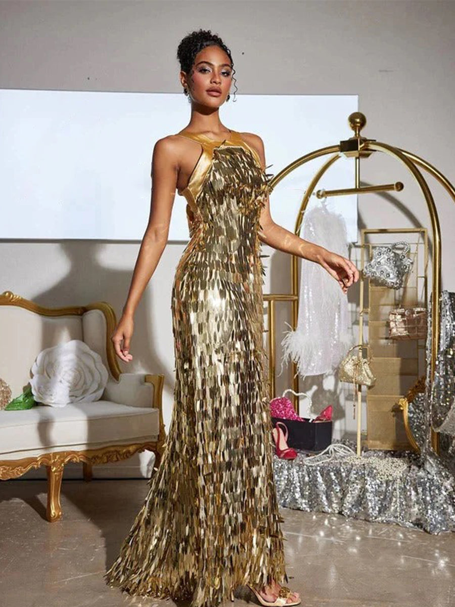 Leosan Bow Sequin Maxi Dress
