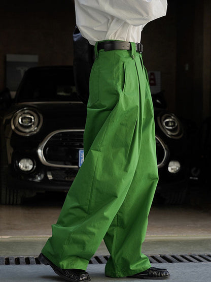 High Waisted Loose Pleated Solid Color Casual Pants Bottoms Trousers
