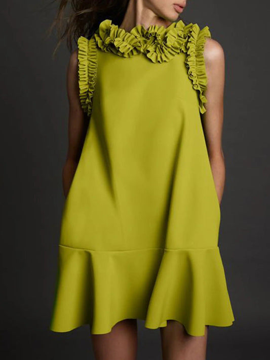 Sleeveless Ruffled Solid Color Dresses Mini Dresses Short Dresses