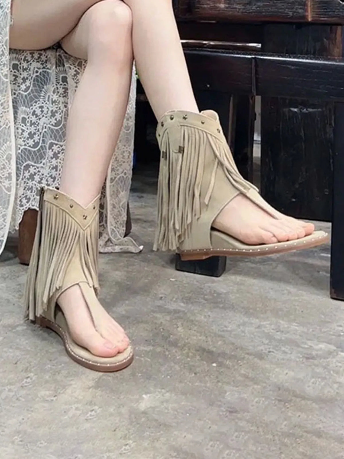 Ximena Studded Tassel Peep-Toe Booties