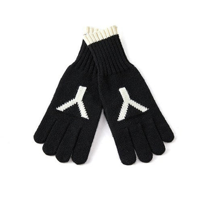 Letter Jacquard Color Block Knit Gloves