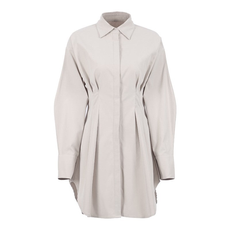 Solid Color Waist Long Sleeve Slim Fit Dress
