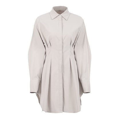 Solid Color Waist Long Sleeve Slim Fit Dress
