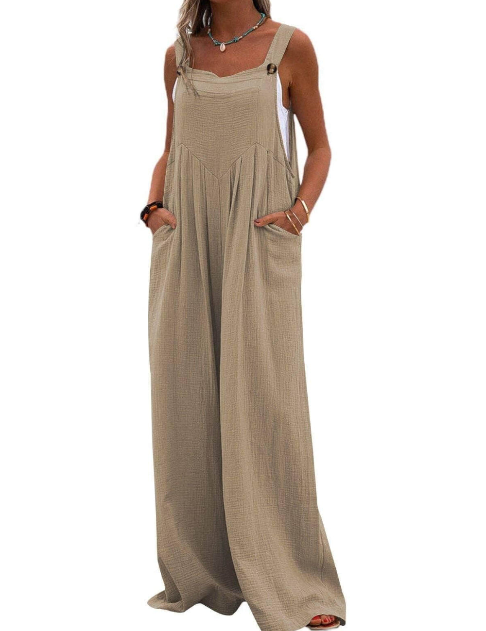 Solid Color Simple Button Jumpsuit