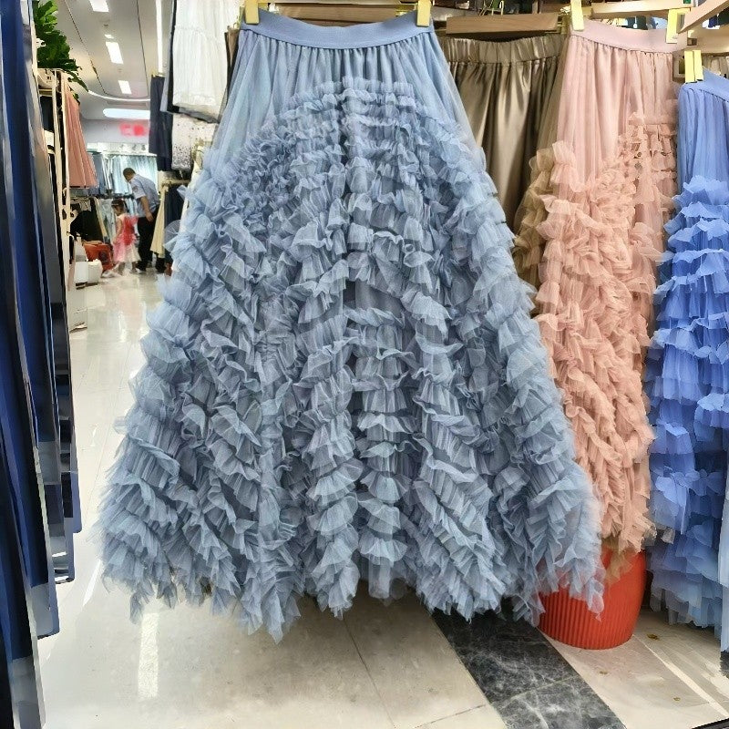 Sheer Slimming Layered Midi Skirt Polyester Loose Paneled