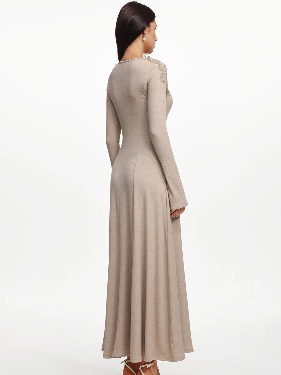 Madeline Vintage Long Sleeve Floral Knit Maxi Dress