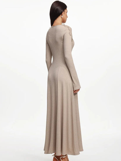 Madeline Vintage Long Sleeve Floral Knit Maxi Dress